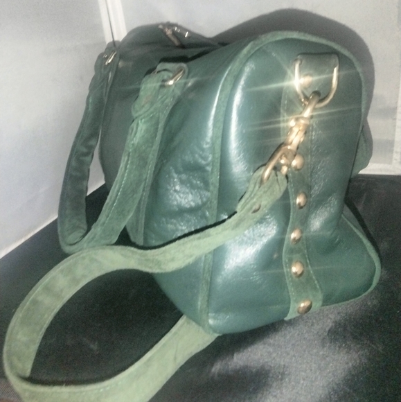 JJ Winters green leather satchel tote purse - Picture 2 of 8